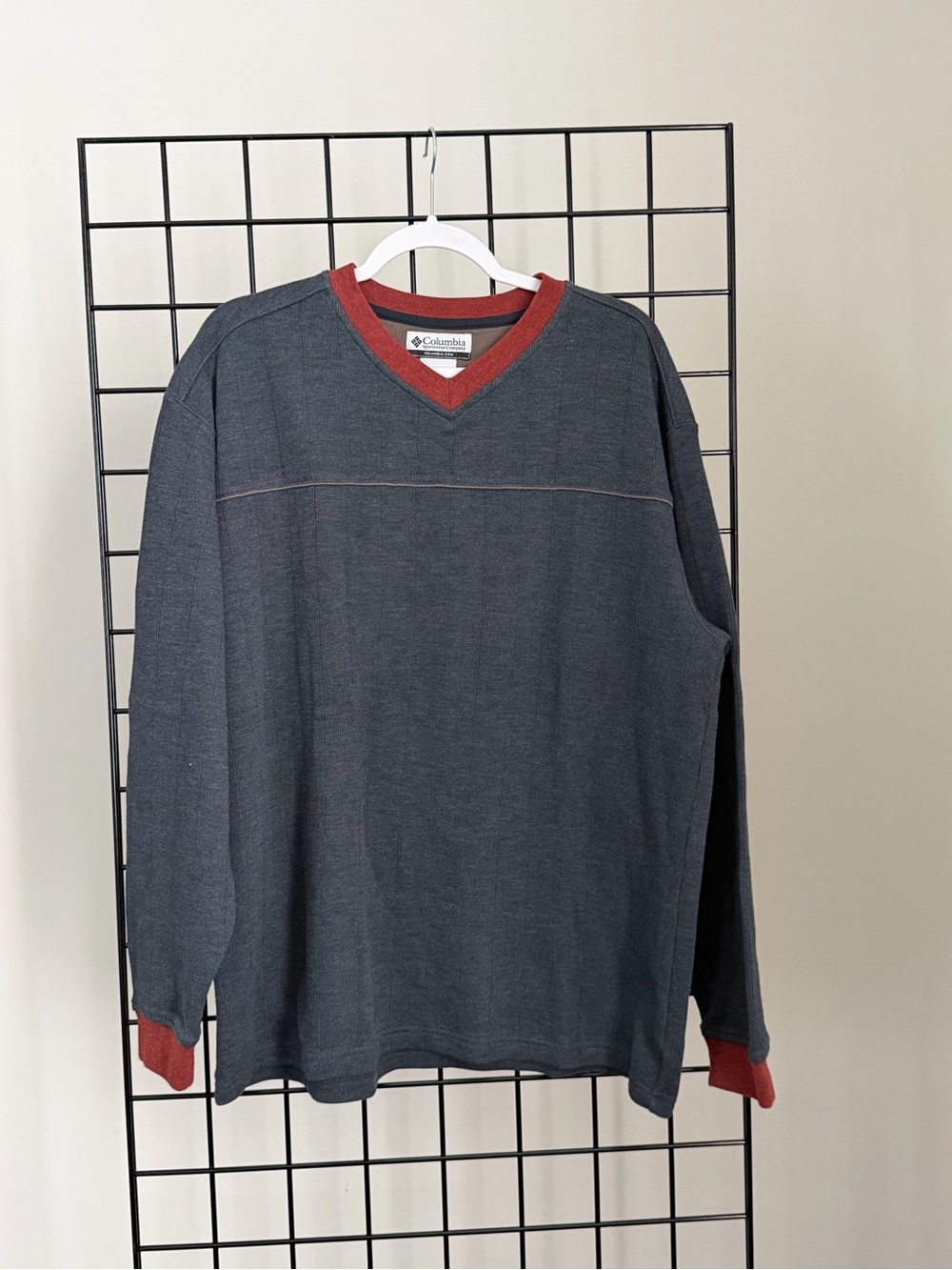 Columbia Men’s Charcoal V-Neck Sweater with Red Trim
